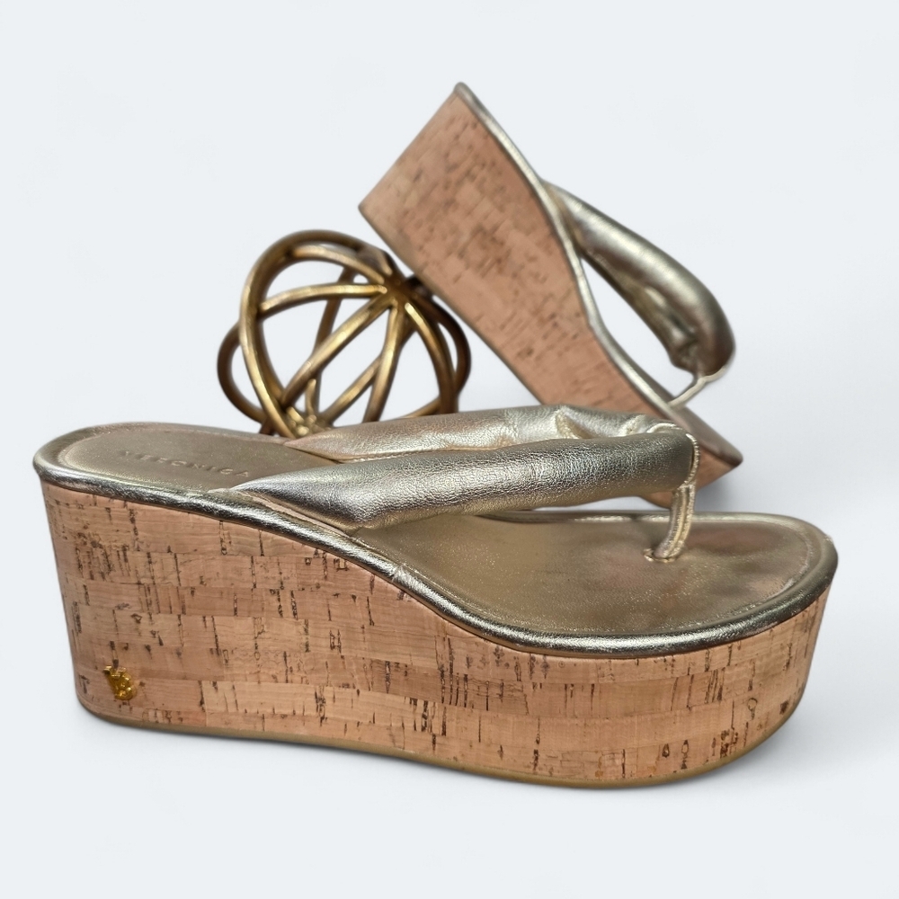 Veronica Beard Genocork Gold Sandals Size 6.5 Cork Wedge